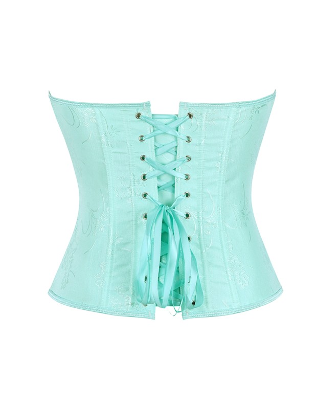 Black Green Jacquard Sexy Corset Top Overbust Lace Up Boned Bustier Front Zip Korset Gothic Women Slim Corselet CQG6636