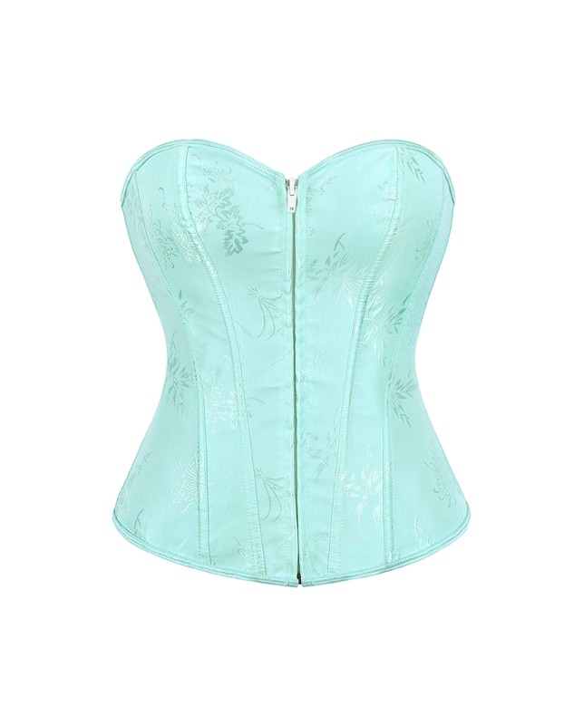 Black Green Jacquard Sexy Corset Top Overbust Lace Up Boned Bustier Front Zip Korset Gothic Women Slim Corselet CQG6636