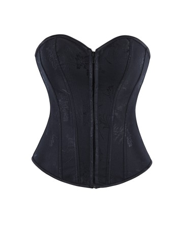 Black Green Jacquard Sexy Corset Top Overbust Lace Up Boned Bustier Front Zip Korset Gothic Women Slim Corselet CQG6636
