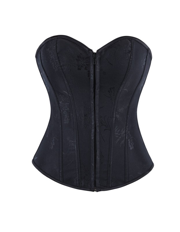 Black Green Jacquard Sexy Corset Top Overbust Lace Up Boned Bustier Front Zip Korset Gothic Women Slim Corselet CQG6636