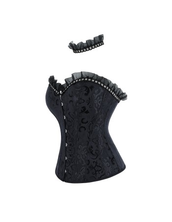 Sexy Women Black Corset Bustier Vintage Gothic Elegant Lady Party Corsets Lace-up Mesh Ruffles Strapless Top Waist Trainer WKD6821