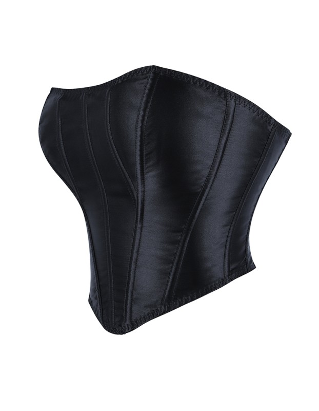 Women Tight Corset Bustier Black Side Zipper Overbust Crop Tops Summer Lace Up Backless Camisole Underwear Female Bustier Top XF992