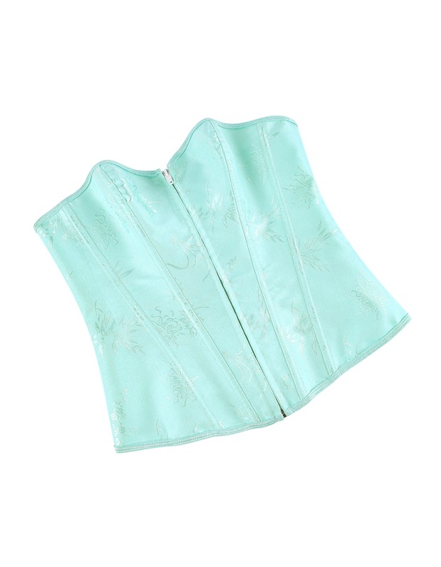 Black Green Jacquard Sexy Corset Top Overbust Lace Up Boned Bustier Front Zip Korset Gothic Women Slim Corselet CQG6636