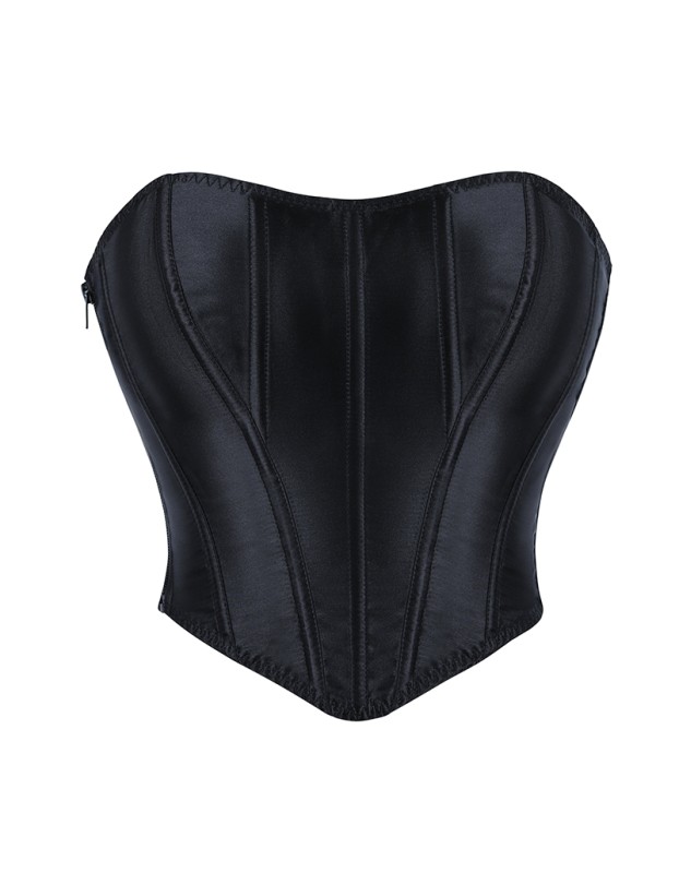 Women Tight Corset Bustier Black Side Zipper Overbust Crop Tops Summer Lace Up Backless Camisole Underwear Female Bustier Top XF992