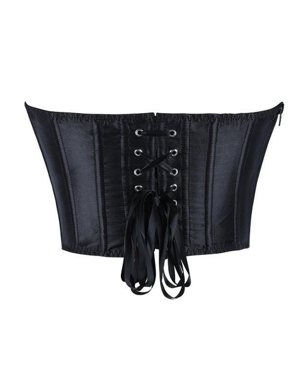 Women Tight Corset Bustier Black Side Zipper Overbust Crop Tops Summer Lace Up Backless Camisole Underwear Female Bustier Top XF992